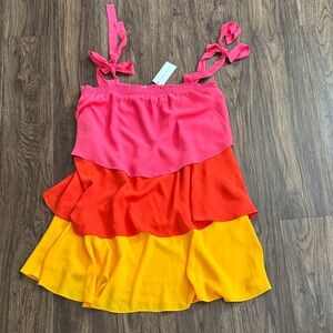 Sugarlips Pink, Orange, and Yellow Tiered Dress
